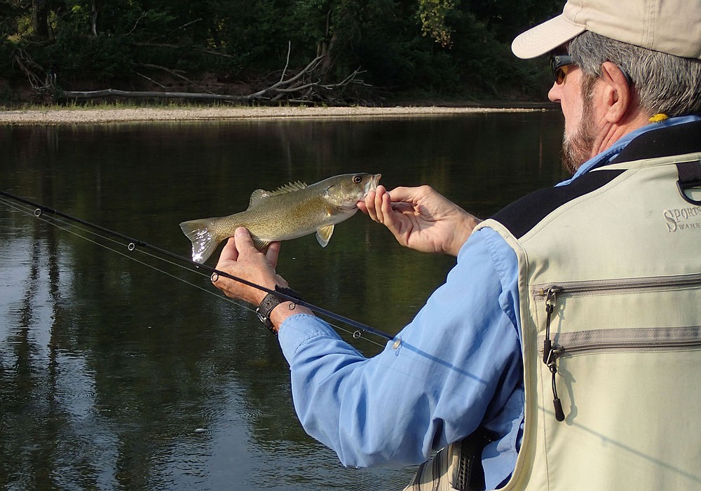 Smallmouth bass were eager to bite on Sept. 10 2021 on the Elk River.  (NWA Democrat-Gazette/Flip Putthoff)