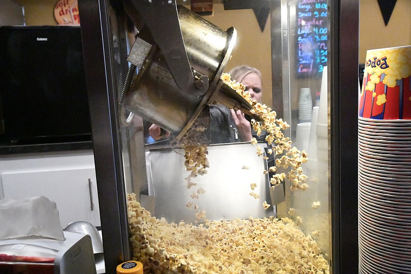 Fresh popcorn is prepared Thursday during the Hot Springs Documentary Film Festival at the Malco Theatre. Films will be shown at both the Malco and at the Arlington Resort Hotel & Spa until Saturday. - Photo by Tanner Newton of The Sentinel-Record