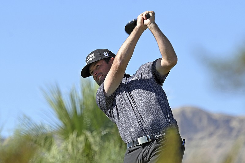 Robert Streb tees off on the 10th hole during first round of the CJ Cup golf tournament, Thursday, Oct. 14, 2021, in Las Vegas. (AP Photo/David Becker)