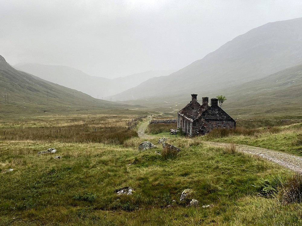 The West Highland Way passes by ruins of a stone house, Tigh-na-sleubhaich, between Kinlochleven and Fort William. (The Washington Post/Kathryn Streeter)