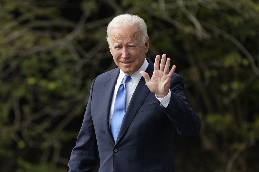 President Joe Biden walks to Marine One at the White House in Washington for a flight to Andrews Air Force Base, Md., and then onto Hartford and Storrs, Ct., Friday, Oct. 15, 2021. (AP Photo/Manuel Balce Ceneta)