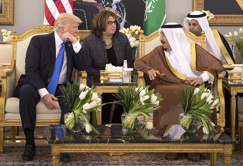 **EMBARGO: No electronic distribution, Web posting or street sales before 3:01 a.m. ET MONDAY, OCT. 11, 2021. No exceptions for any reasons. EMBARGO set by source.** FILE -- President Donald Trump meeting with King Salman of Saudi Arabia in Riyadh, May 20, 2017.   The Trump administration’s problems with gifts date from that trip. Gift exchanges between U.S. and foreign leaders, a highly regulated process, devolved into sometimes risible shambles during the Trump administration. (Stephen Crowley/The New York Times)