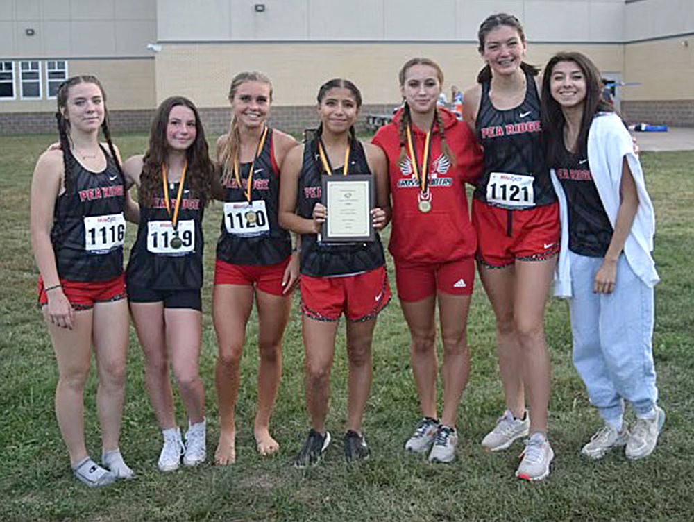 Junior Blackhawk girls cross country runners who earned individual medals in the 1A-4A-5A Prairie Grove Invitational Tuesday, Oct. 12, were Brenna Walker, first; Bailey Walker, second; Kennedy Fox, third; Harley Ingram, eighth; Zoey Hinojosa, 12th; Zoey Timmons, 13th; and, not pictured, Isabelle Etzkron, seventh, and Hailey Westlin, 11th.