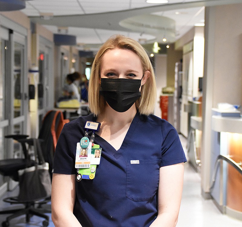 Jocelyn Dennis, a registered nurse for Arkansas Children?s Hospital, poses for a photo Friday, Sept. 24, 2021 in the pediatric intensive care unit at Children?s Hospital in Little Rock.
(Arkansas Democrat-Gazette/Staci Vandagriff)