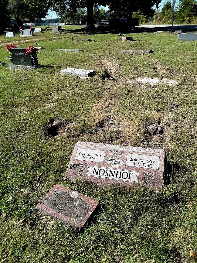 Submitted/LARRY BURGE
Damage to tombstones and grounds occurred over the weekend at Butler Creek Cemetery, near Sulphur Springs.