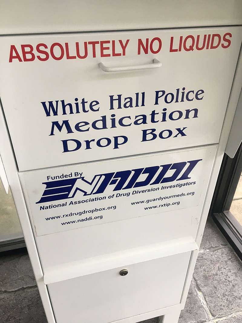 The White Hall Police Department, 8204 Dollarway Road, accepts prescription drugs in their drop box from 8 a.m. until 5 p.m. Monday through Friday year round, no questions asked. The department will also participate in the Arkansas Drug Take Back Day on Saturday. (Special to The Commercial/Deborah Horn)