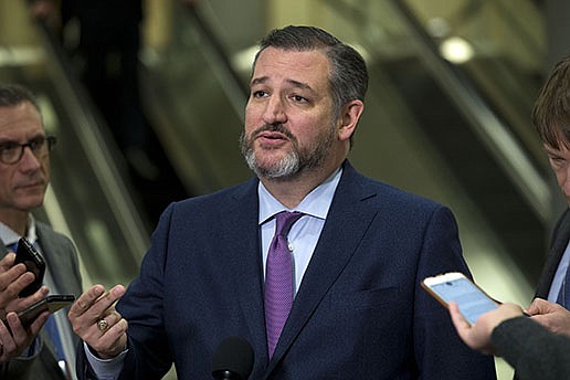 FILE- In this Jan. 21, 2020 file photo, Sen. Ted Cruz, R-Texas., speaks to reporters on Capitol Hill in Washington. Cruz is working on a book, to be published in October, about the Supreme Court. Regnery Publishing announced Monday, May 11 that the Texas Republican would draw upon his long legal background to provide an inside look at key court decisions. The new book is called &#x201a;&#xc4;&#xfa;One Vote Away.&#x201a;&#xc4;&#xf9;   (AP Photo/Jose Luis Magana, File)