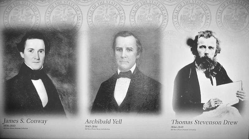 The first three of Arkansas’ 45 governors are pictured in a new exhibit. (Special to the Democrat-Gazette/Marcia Schnedler)