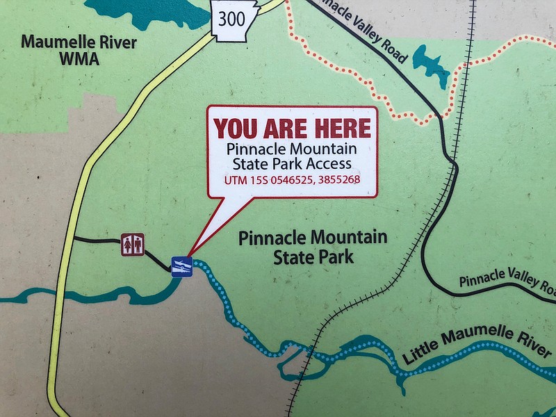 A map beside the Pinnacle Mountain State Park day-use boat ramp knows right where you are.  
(Arkansas Democrat-Gazette/Celia Storey)