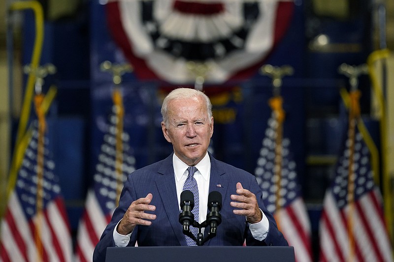 President Joe Biden delivers remarks at NJ Transit Meadowlands Maintenance Complex to promote his &quot;Build Back Better&quot; agenda, Monday, Oct. 25, 2021, in Kearny, N.J. (AP Photo/Evan Vucci)