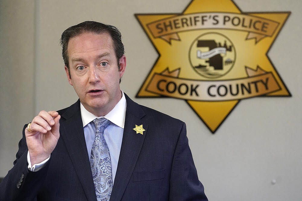 Cook County Sheriff's Detective Lt. Jason Moran responds to a question after Sheriff Tom Dart announced the identity of "Gacy Victim 5" as North Carolina native Francis Wayne Alexander during a news conference Monday, Oct. 25, 2021, in Maywood, Ill. Alexander's body was among 26 discovered by police in the crawl space of Gacy's home more than 40 years ago, with three more found outside the house and four others found in waterways that Gacy admitted killing. Police were able to identify 25 of the victims but the final eight, Alexander among them, were buried without having ever been identified. (AP Photo/Charles Rex Arbogast)