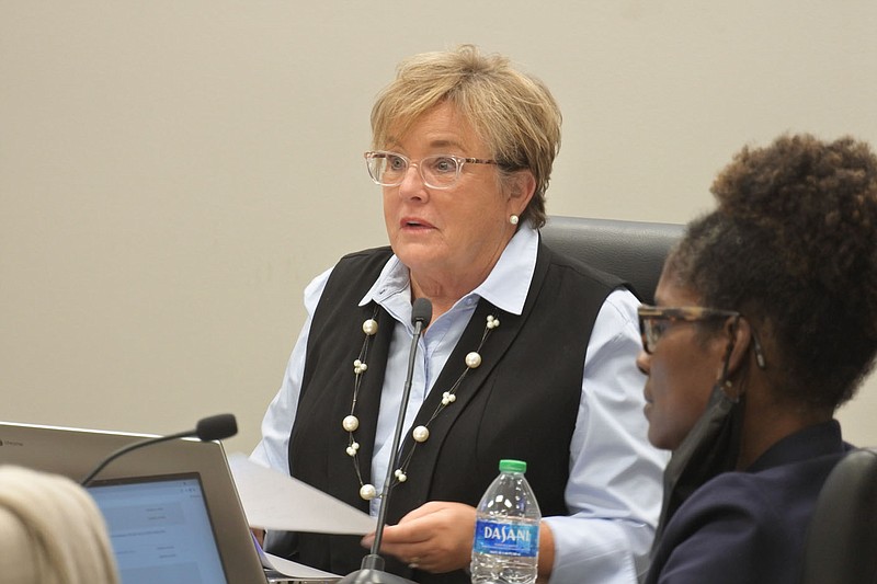 Susan McFerran, president of the Fort Smith School Board, speaks during the board's meeting Monday. 
(NWA Democrat-Gazette/Thomas Saccente)