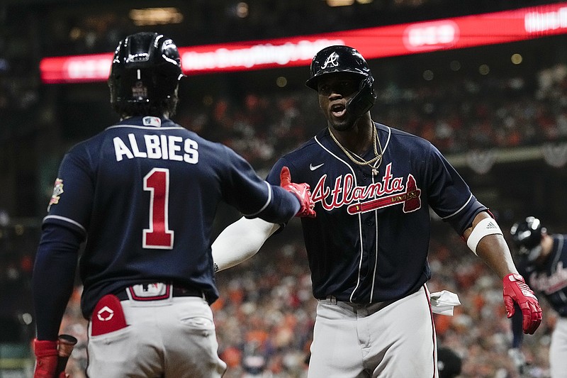 Atlanta Braves' Ozzie Albies plays during a baseball game, Tuesday