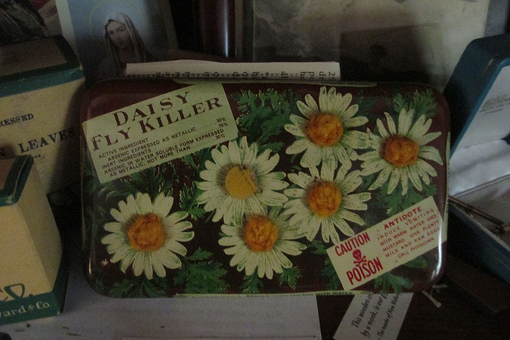 Burnett says a product called Daisy Fly-killer was “a surprisingly sinister object. There’s arsenic inside, and you remove one of the felt circles, add water and replace the felt. The tin was placed on a windowsill and the idea was that flies would land on the felt and get arsenic on their feet and die. The trouble was, children mistook the felt for candy and would eat it and die. A friend bought me this tin on eBay.” (Courtesy photo/Abby Burnett)