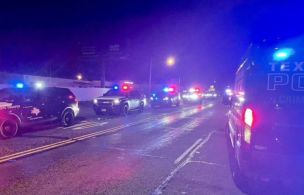 Several units and agencies responded to the shooting at Octavia's Event Center on Texas Boulevard that left one dead and nine wounded. Police are looking for a black male suspect.
