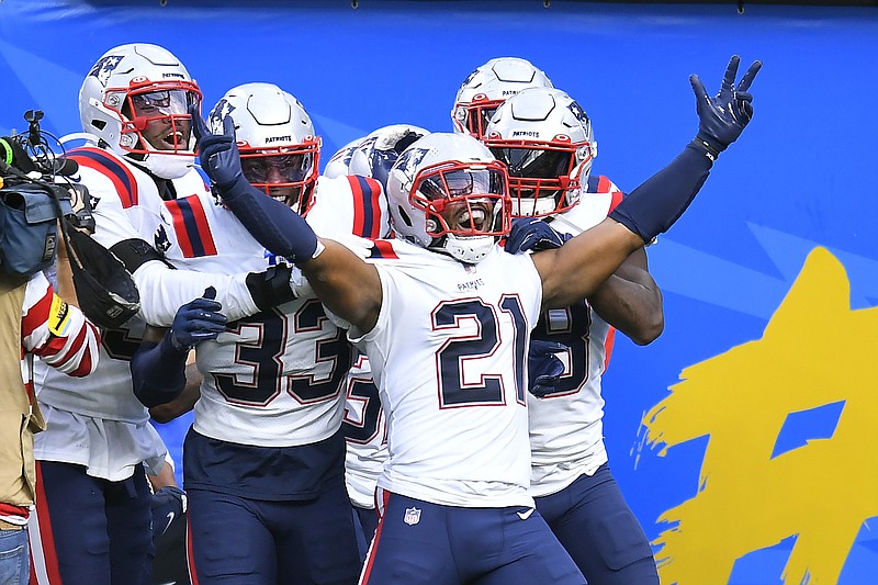 New England Patriots cornerback J.C. Jackson (27) celebrates his