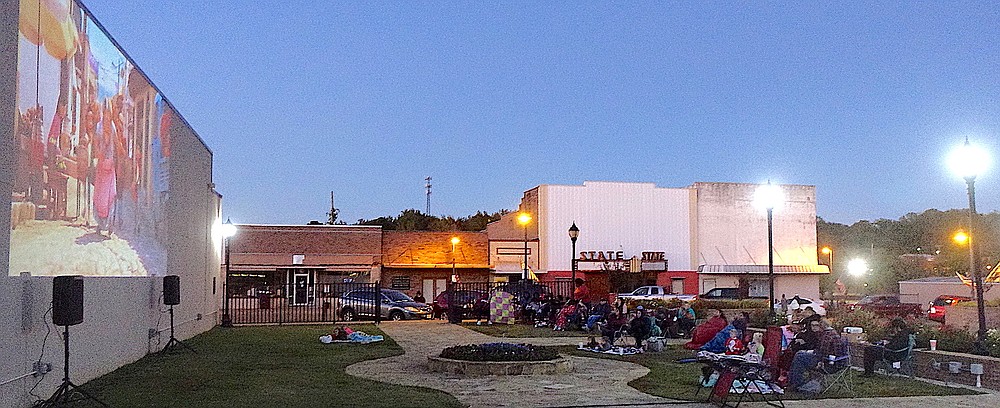 Here is the cinema of yesterday and today.  It's outside on the grounds of EB Woods Memorial Park in downtown Atlanta.  The Friday Outdoor Movie Night was a fall celebration for the public by the Atlanta-area Chamber of Commerce.