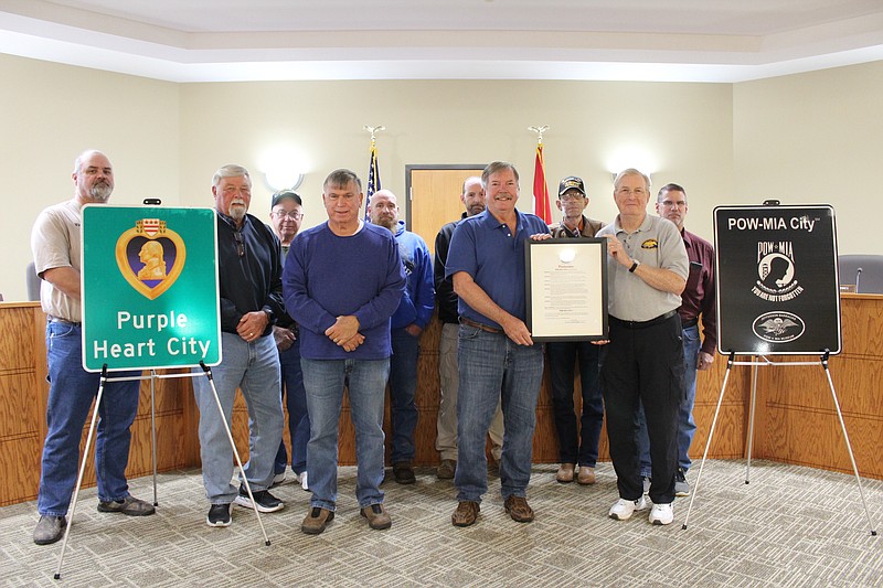 Democrat photo/Austin Hornbostel
City officials and area veterans were joined by Paul Dillon, president of Jefferson Barracks POW-MIA Museum, Friday as the City of California was officially recognized as the museum's 47th POW-MIA City.
