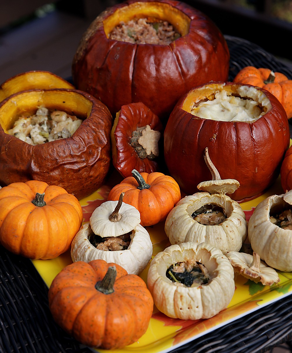 Savory stuffed pumpkin dishes, Wednesday, Oct. 13, 2021. (Hillary Levin/St. Louis Post-Dispatch/TNS)
