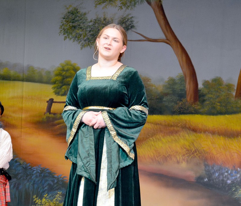 Marc Hayot/Herald-Leader As the Wife of Bath in &quot;The Canterbury Tales,&quot; Kate Kelly talks about having buried five separate husbands. &quot;The Canterbury Tales&quot; is the Siloam Springs high school theater group's first production since the start of the coronavirus pandemic in March of 2020.