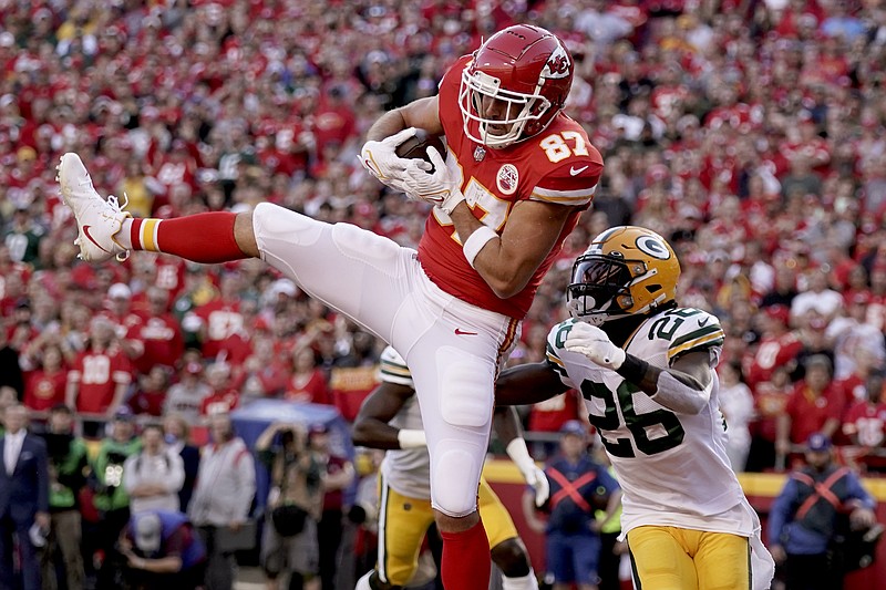 Kansas City Chiefs tight end Travis Kelce (87) stops Miami