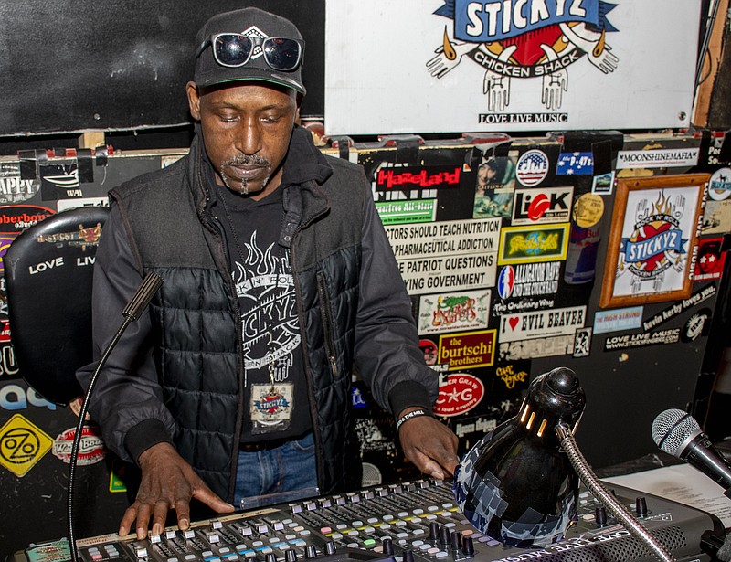 Mystro has run the sound booth at Stickyz Rock ’n’ Roll Chicken Shack for 20 years. A benefit concert, The Mystro Show, featuring Tragikly White, Bad Habit and deFrance with Wes Jeans, takes place Friday to raise money to help pay for expenses incurred during his recent health problems. (Arkansas Democrat-Gazette/Cary Jenkins)