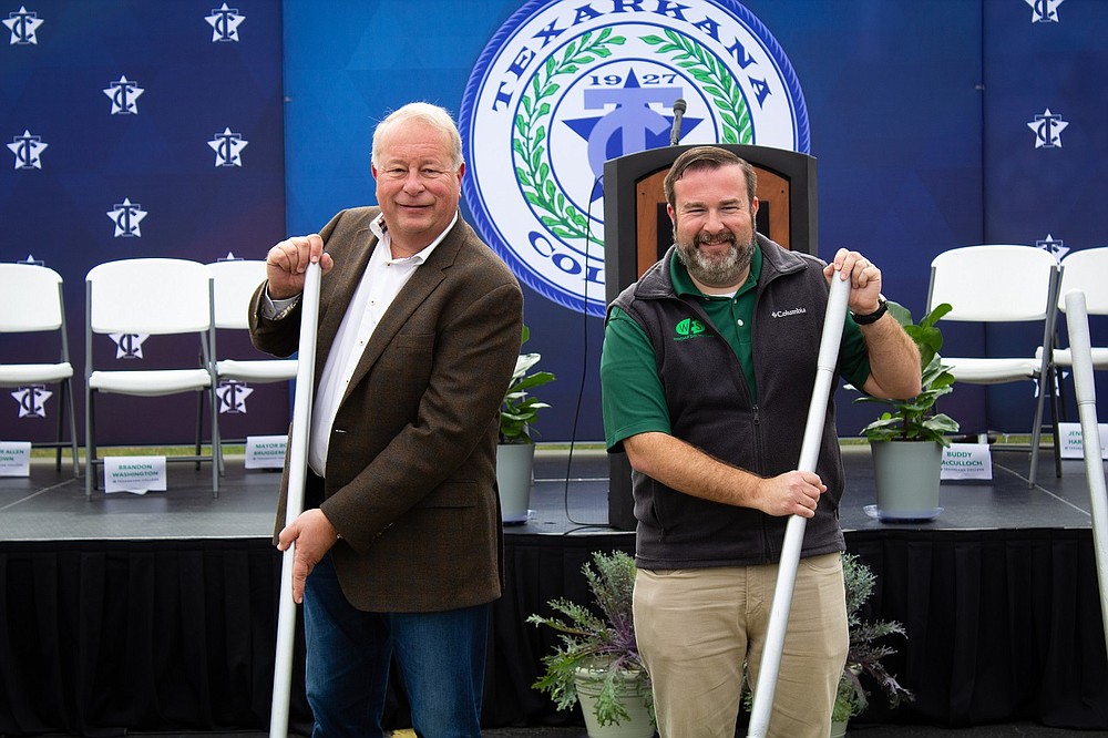 Buddy McCulloch (left) Chris McCulloch (right) break ground on the McCulloch Industrial Technology Center. (Photo courtesy of Allison Haley/TC)