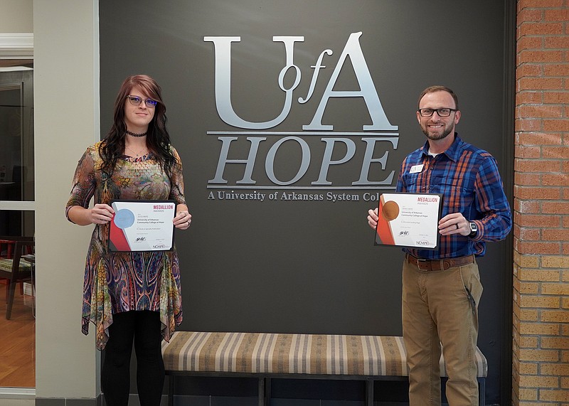 Pictured from left: Caley Pennington, graphic and web design coordinator, and Casey Curtis, communications coordinator at University of Arkansas Hope Texarkana. (Photo courtesy of Casey Curtis/UAHT)