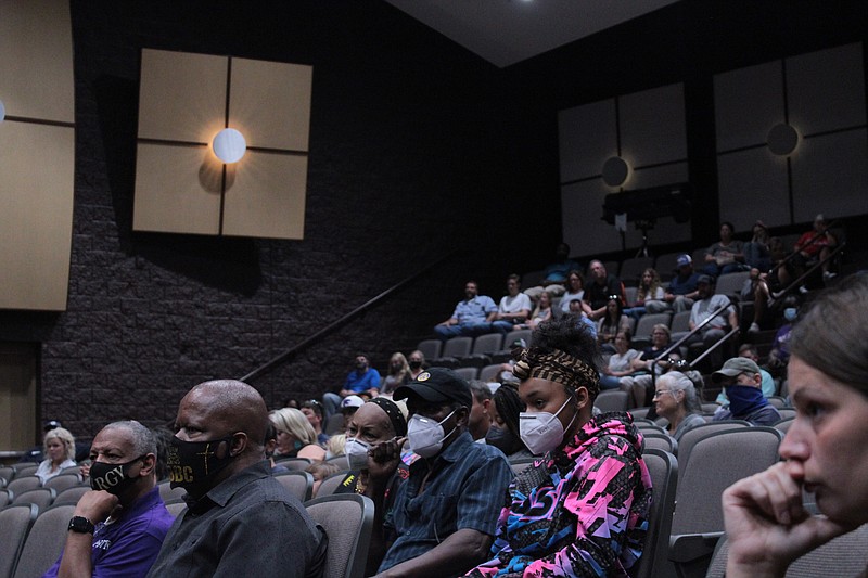 Local residents gathered on Aug. 30 at El Dorado High School to hear from parents, teachers and others about their thoughts on the district's mask mandate. (News-Times file)