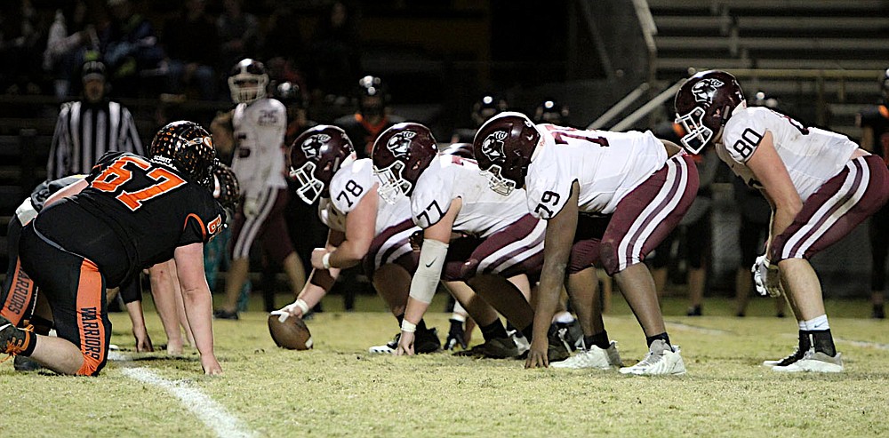 Submitted/NIKKI SLONE RAYBURN-STILL
Gentry's offensive line takes position for a play during Friday's playoff game at Lamar High School.