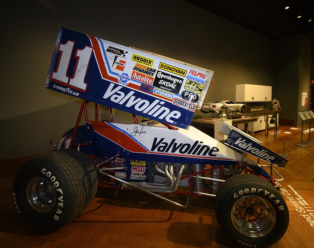 A winged sprint car driven by Steve Kinser during the 1993 World of Outlaws circuit, on display at a new exhibit at the Henry Ford Museum "Collecting Mobility: New Objects, New Stories," Wednesday, Oct. 20, 2021. (Andy Morrison/The Detroit News/TNS)