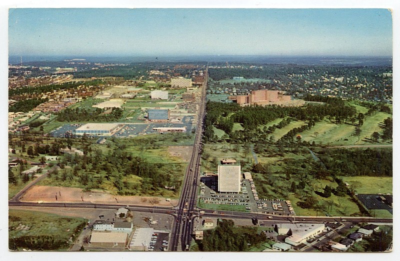 Little Rock, circa 1970: This aerial view looked north up University Avenue, which crossed 12th Street in the lower foreground.