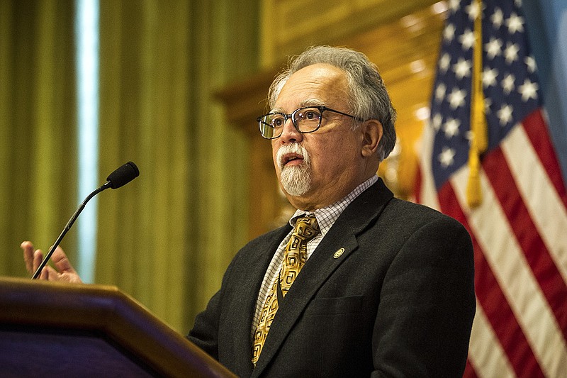 Dr. Jose Romero, Secretary of the Department of Health, addresses the media during Governor Hutchinson's weekly address on Arkansas' response to COVID-19 on Monday, Nov. 15, 2021. See more photos at arkansasonline.com/1116gov/

(Arkansas Democrat-Gazette/Stephen Swofford)