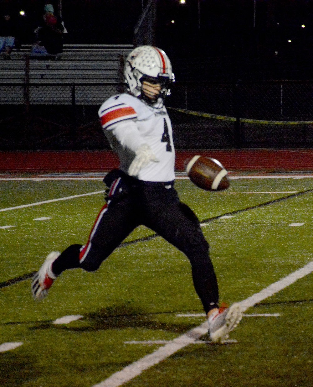 Graham Thomas/McDonald County Press
McDonald County&#x27;s Cross Dowd punts the ball away Friday during the Class 4 District 6 championship game against West Plains.