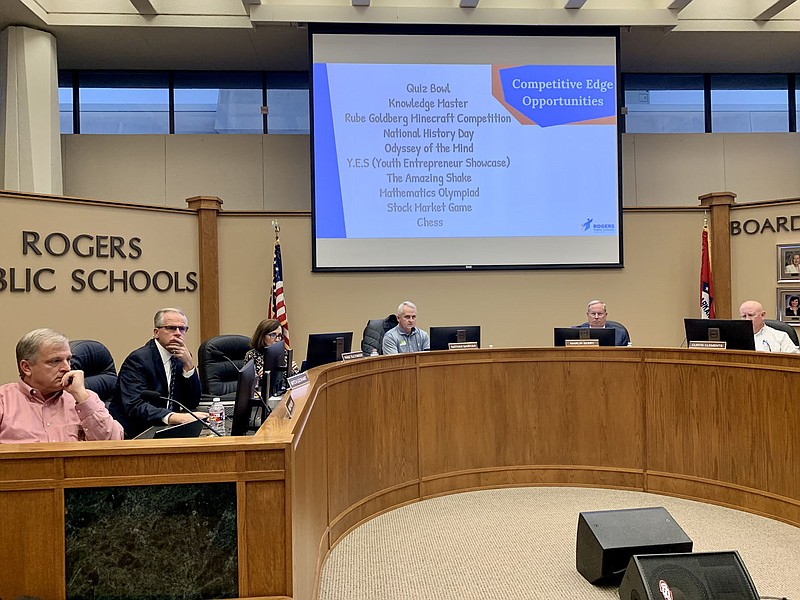 The Rogers School Board receives an update on the district&#x2019;s Gifted and Talented Program Tuesday at its monthly board meeting. (NWA Democrat-Gazette/Mary Jordan)
