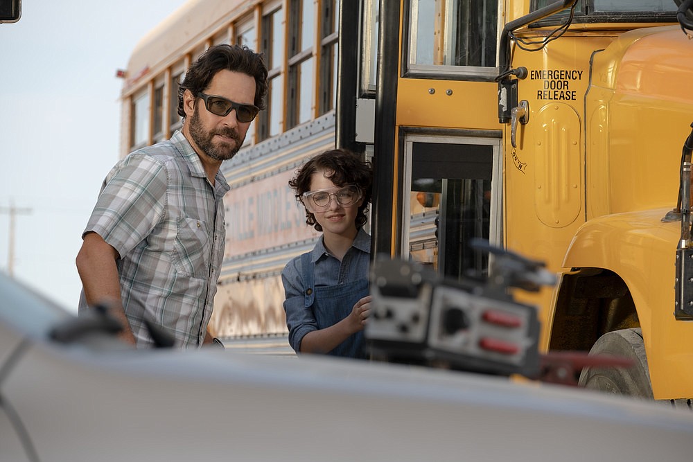 This image released by Sony Pictures shows Paul Rudd, left, and Mckenna Grace in a scene from "Ghostbusters: Afterlife." (Kimberley French/Sony Pictures via AP)