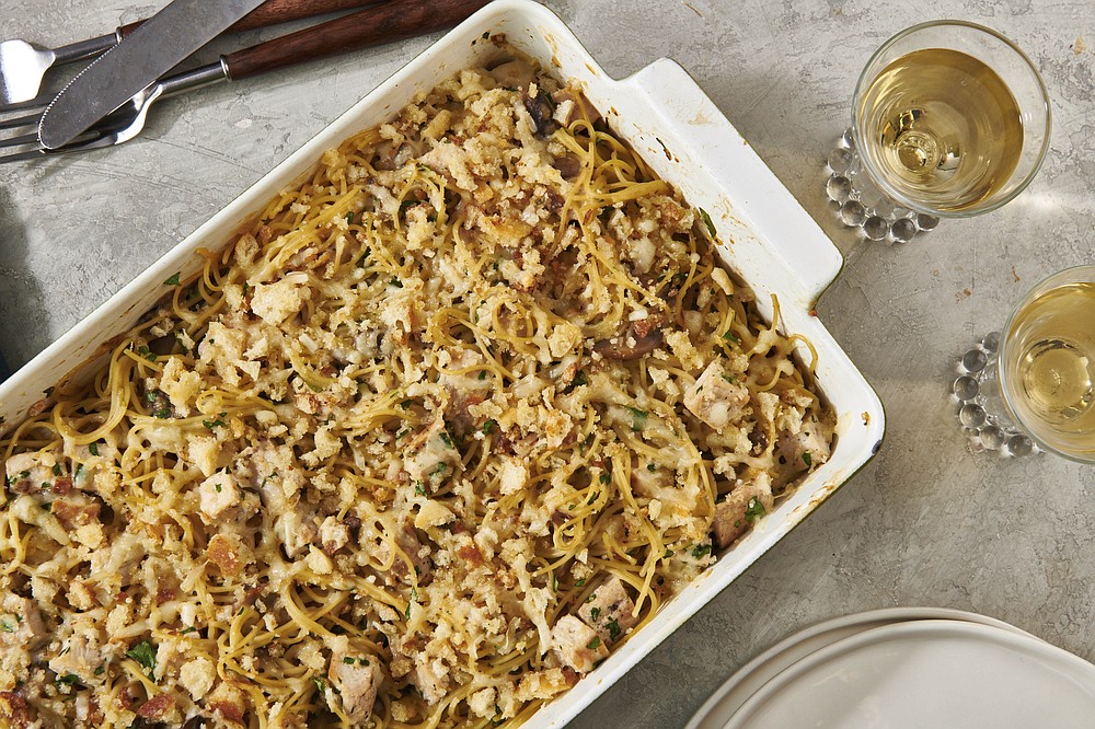 This image shows turkey tetrazzini, an option for Thanksgiving leftovers. (Cheyenne M. Cohen via AP)