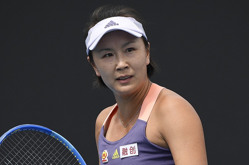 China's Peng Shuai reacts during her first round singles match against Japan's Nao Hibino at the Australian Open tennis championship in Melbourne, Australia, on Jan. 21, 2020. The editor of a Communist Party newspaper posted a video online that he said showed missing tennis star Peng Shuai watching a match Sunday as the ruling party tried to quell fears abroad while suppressing information in China about Peng after she accused a senior leader of sexual assault. - AP Photo/Andy Brownbill