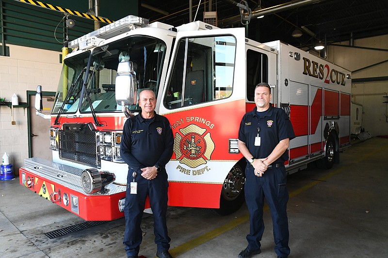 Hot Springs Fire Marshal Tom Braughton, right, and Assistant Fire Marshal Carlton Scott are shown at the Central Fire Station on Tuesday. - Photo by Tanner Newton of The Sentinel-Record
