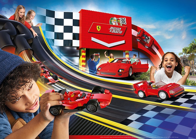 Promotional art for the new Ferrari &#x201c;Build and Race&#x201d; attraction, opening next spring at Legoland California Resort in Carlsbad, California. (Legoland California/TNS)
