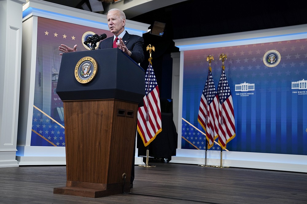 President Joe Biden delivers remarks on the economy in the South Court Auditorium on the White House campus, Tuesday, Nov. 23, 2021, in Washington. (AP Photo/Evan Vucci)