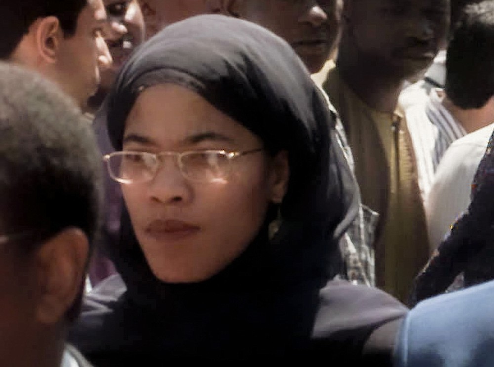 FILE - Malikah Shabazz arrivea for the funeral of her mother Betty Shabazz at the Islamic Cutural Center of New York Mosque, on June 27, 1997. Malikah Shabazz, one of six daughters of slain civil rights leader Malcolm X, was found dead in her home in New York City, police said Tuesday, Nov. 23, 2021. She was 56. (AP Photo/Adam Nadel, File)