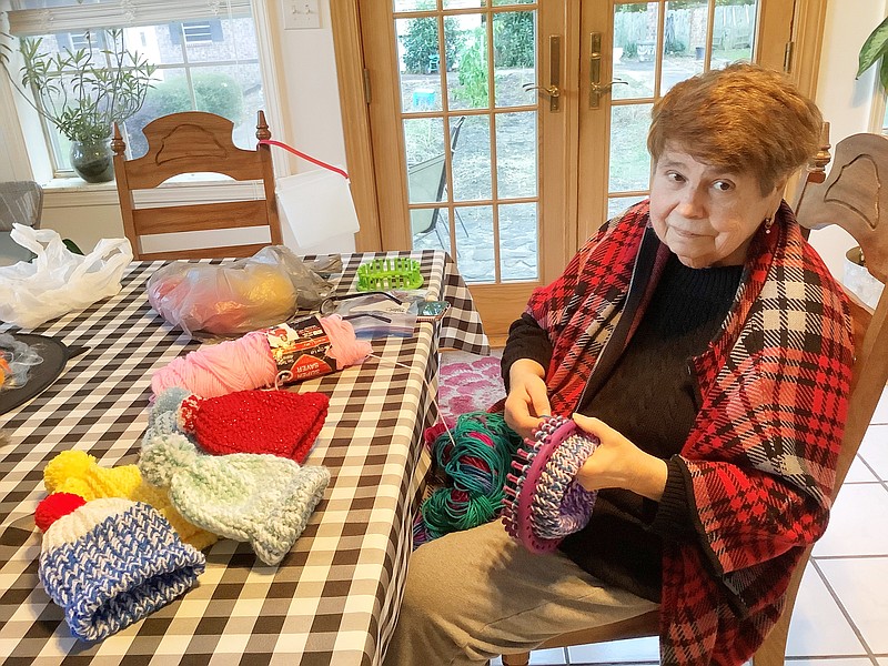 Karen Needler makes caps for Arkansas Children’s Hospital. She and other members of Willing Workers of White Hall Extension Homemakers Club are making caps and dolls. (Special to The Commercial)