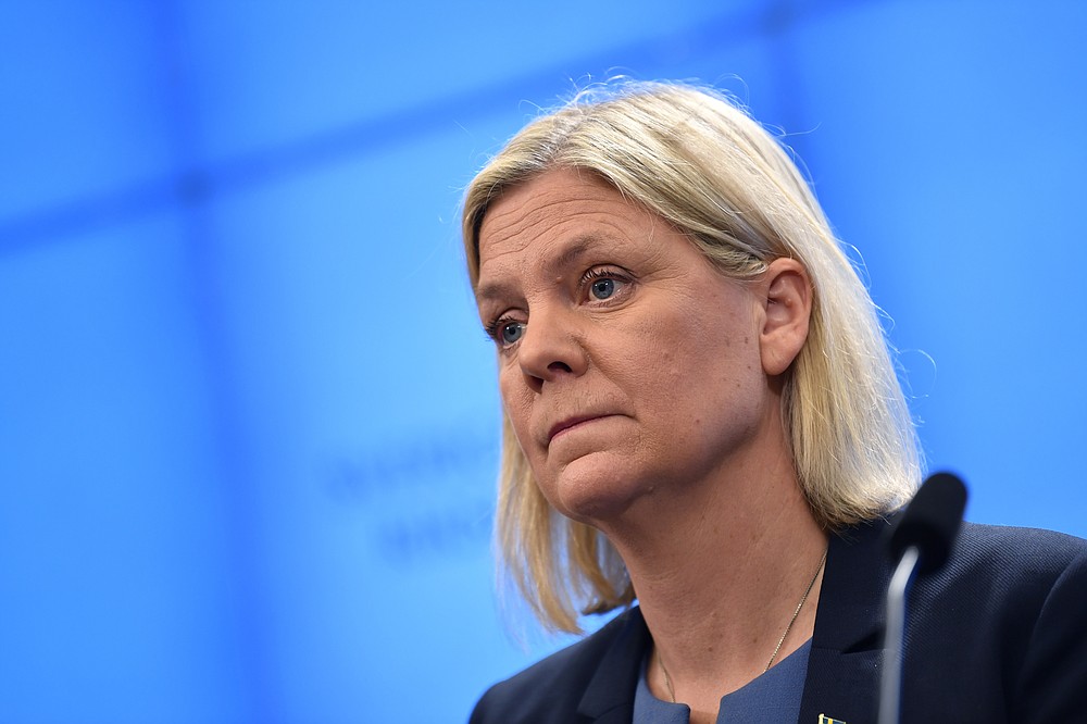 Swedish Social Democratic Party leader and newly appointed Prime Minister Magdalena Andersson during a press conference after the budget vote in the Swedish parliament in Stockholm, Wednesday, Nov. 24, 2021. Hours after being tapped as Sweden’s prime minister, Magdalena Andersson resigned Wednesday after suffering a budget defeat in parliament and coalition partner the Greens left the two-party minority government. ”For me, it is about respect, but I also do not want to lead a government where there may be grounds to question its legitimacy,” Andersson told in the news conference. (Pontus Lundahl/TT via AP)
