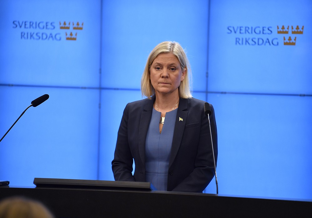 Swedish Social Democratic Party leader and newly appointed Prime Minister Magdalena Andersson during a press conference after the budget vote in the Swedish parliament in Stockholm, Wednesday, Nov. 24, 2021. Hours after being tapped as Sweden’s prime minister, Magdalena Andersson resigned Wednesday after suffering a budget defeat in parliament and coalition partner the Greens left the two-party minority government. ”For me, it is about respect, but I also do not want to lead a government where there may be grounds to question its legitimacy,” Andersson told in the news conference. (Pontus Lundahl/TT via AP)
