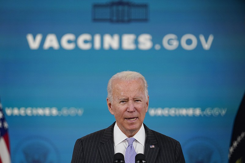 FILE - President Joe Biden talks about the newly approved COVID-19 vaccine for children ages 5-11 from the South Court Auditorium on the White House complex in Washington, Nov. 3, 2021. Biden&#x2019;s team views the pandemic as the root cause of both the nation&#x2019;s malaise and his own political woes. It sees getting more people vaccinated and finally controlling COVID-19 as the key to reviving the country and Biden&#x2019;s own standing. But the coronavirus has proved to be a vexing challenge for the White House. (AP Photo/Susan Walsh, File)