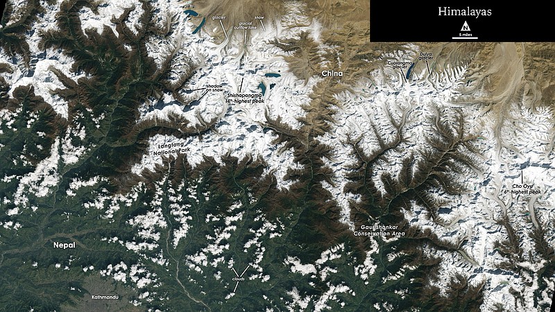 The Landsat 9 captured this image of the Himalayas on the border of China and Nepal. CREDIT: Courtesy NASA's Goddard Space Flight Center, USGS