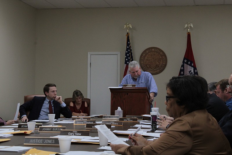 Union County Judge Mike Loftin leads a meeting of the Union County Quorum Court on Nov. 18. (Caitlan Butler/News-Times)