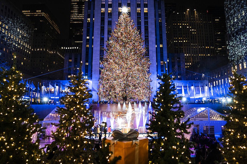 The Rockefeller Center Christmas tree stands lit at Rockefeller Center during the 89th annual Rockefeller Center Christmas tree lighting ceremony, Wednesday, Dec. 1, 2021, in New York. (AP Photo/John Minchillo)