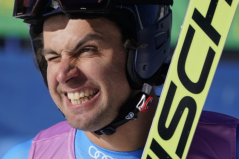 Italy's Matteo Marsaglia celebrates after finishing his run during a men's World Cup downhill ski race Saturday, Dec. 4, 2021, in Beaver Creek, Colo. (AP Photo/Gregory Bull)